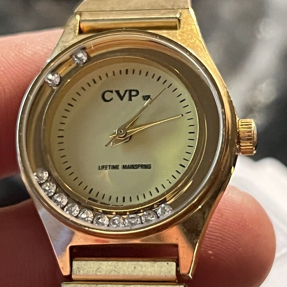 Cool Vintage CVP Women’s Mechanical Watch 35mm Gold Tone Case & Band Runs Bin Q
